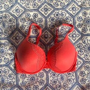 Victoria's Secret Red Lace-Trim T-Shirt Bra